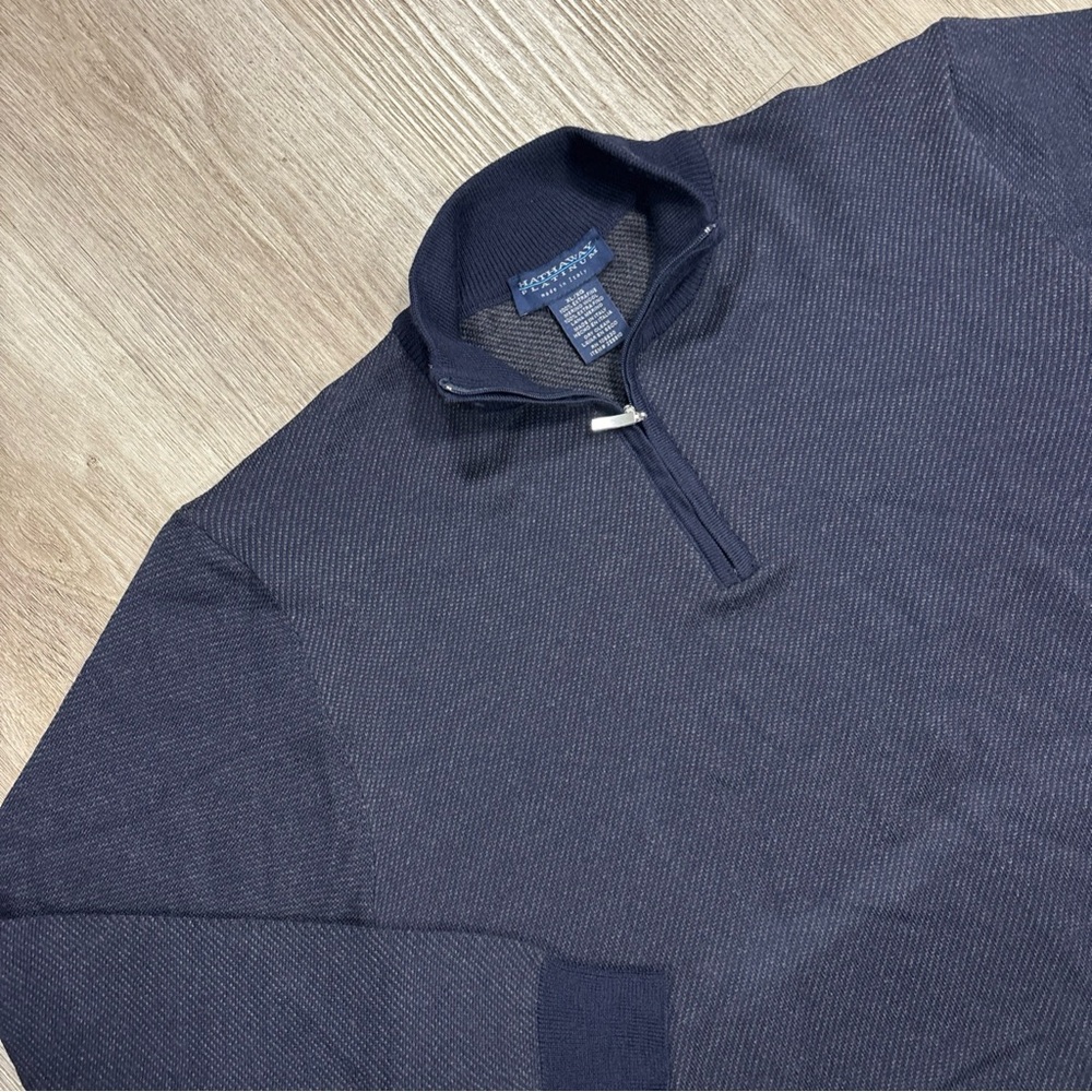 Hathaway Platinum 100% Merino Wool 1/4 Zip Sweater XL Made in Italy Navy Blue